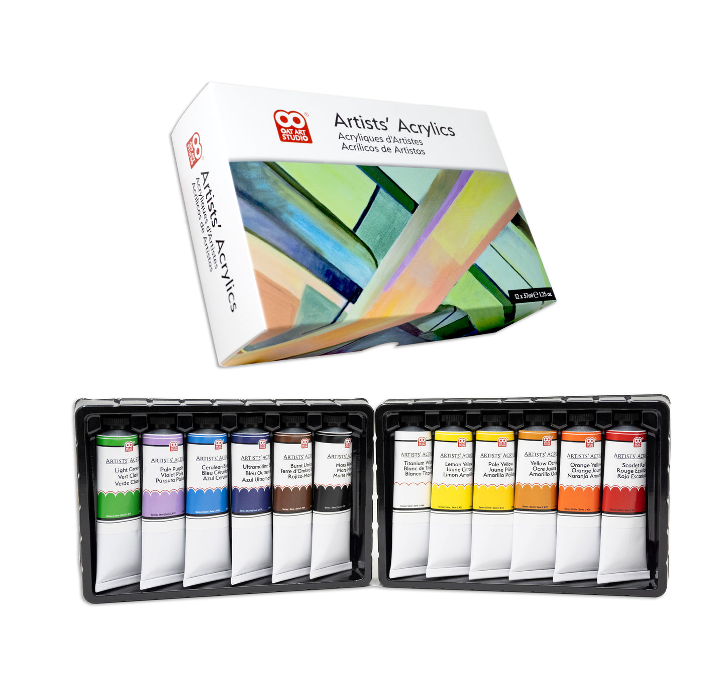 OAT ART STUDIO 12 Artists' Acrylics, Professional Grade, 12x37ml/1.25 oz