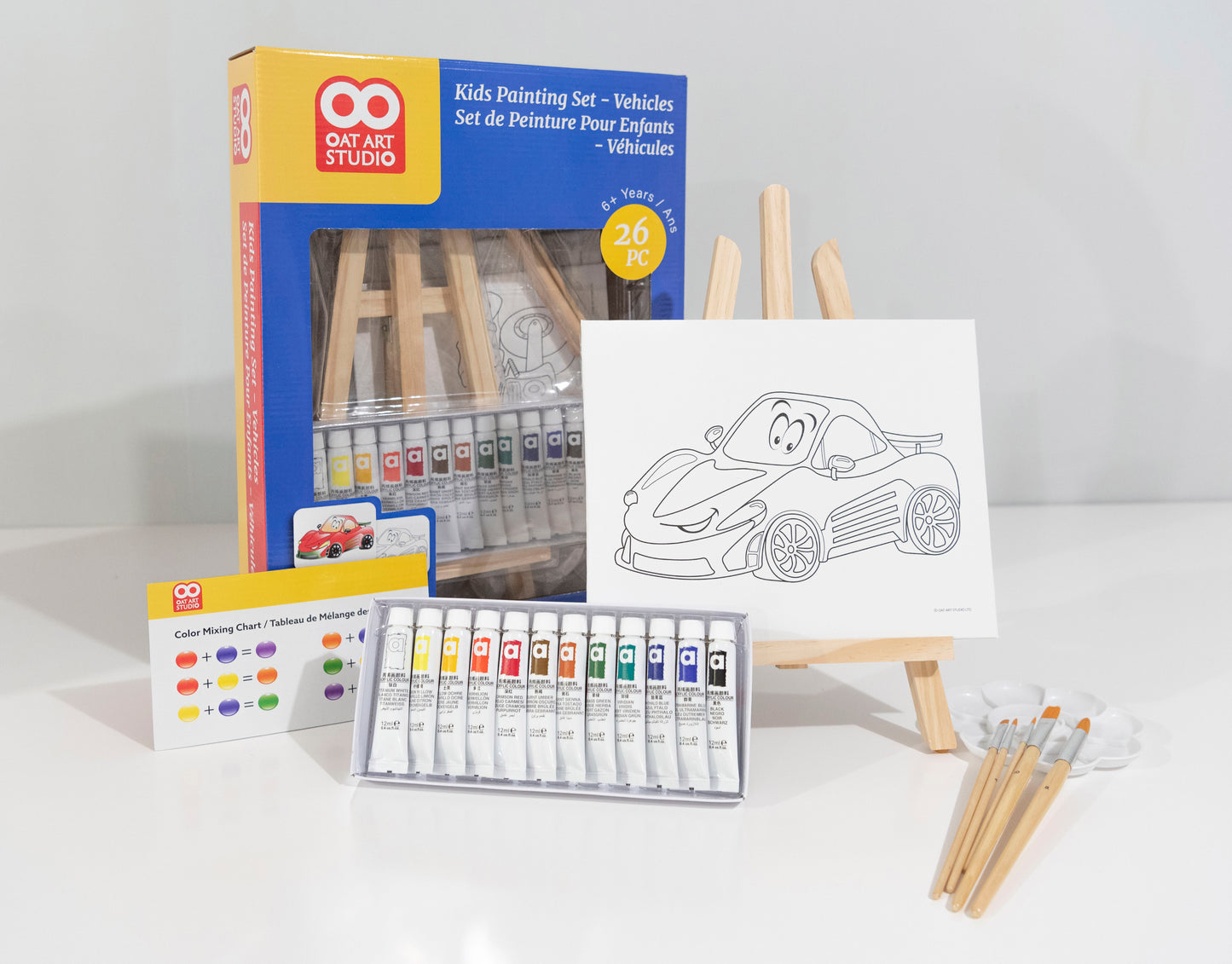 OAT ART STUDIO 26-Piece Kids Art Painting Set with wood Easel