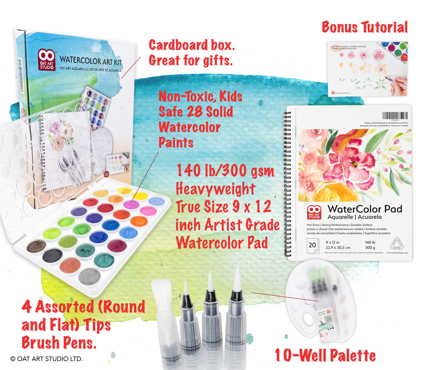 OAT ART STUDIO Watercolor Art Kit, Watercolor Paint Set