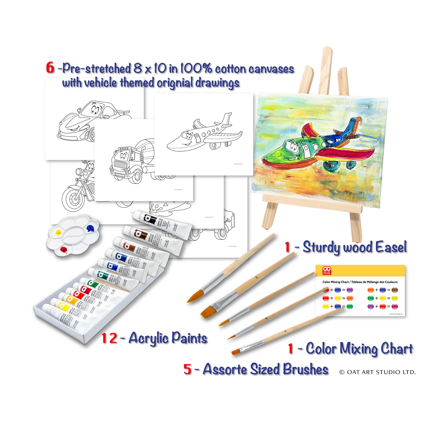 OAT ART STUDIO 26-Piece Kids Art Painting Set with wood Easel