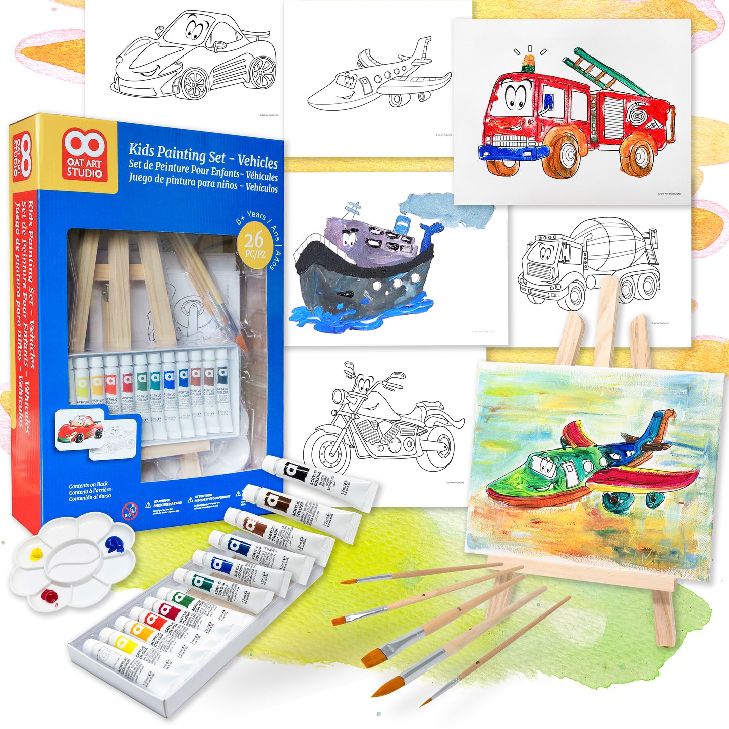 OAT ART STUDIO 26-Piece Kids Art Painting Set with wood Easel