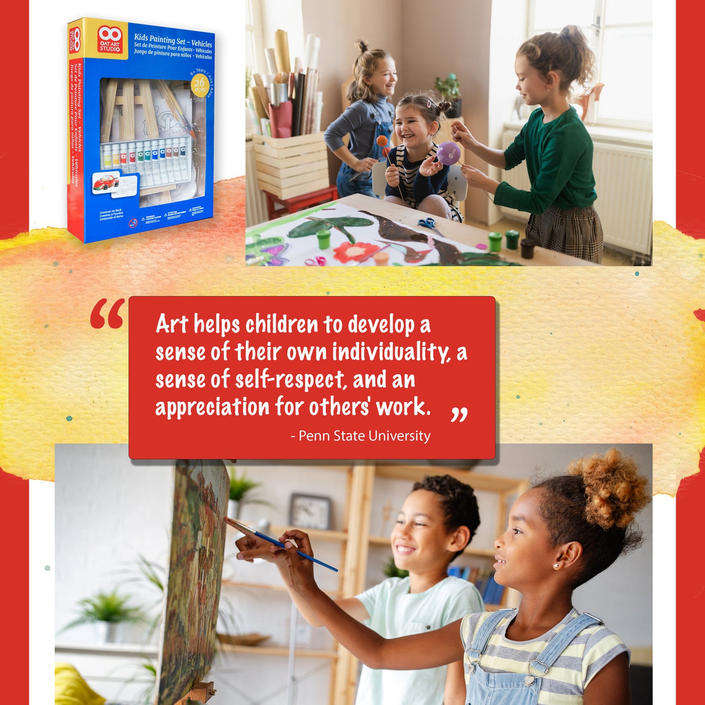 OAT ART STUDIO 26-Piece Kids Art Painting Set with wood Easel