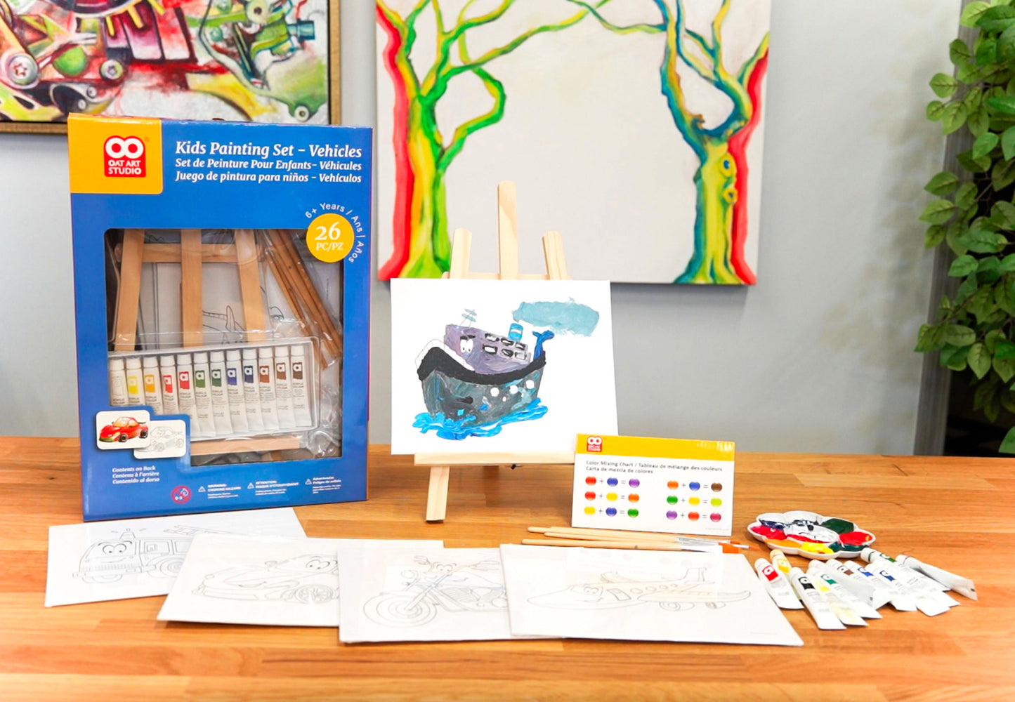 OAT ART STUDIO 26-Piece Kids Art Painting Set with wood Easel