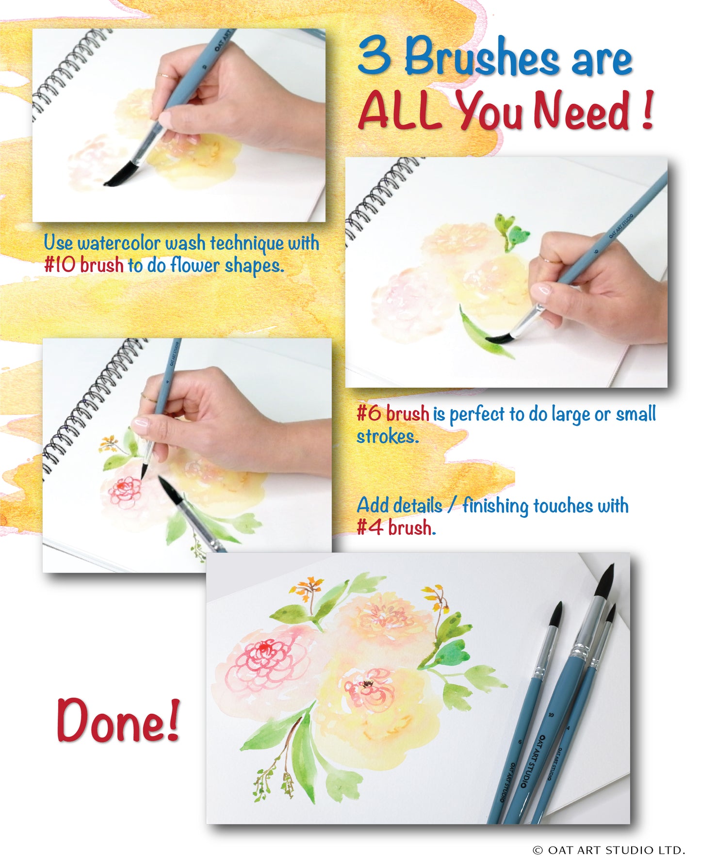 OAT ART STUDIO Premium Synthetic Blue Squirrel Watercolor Brush Set