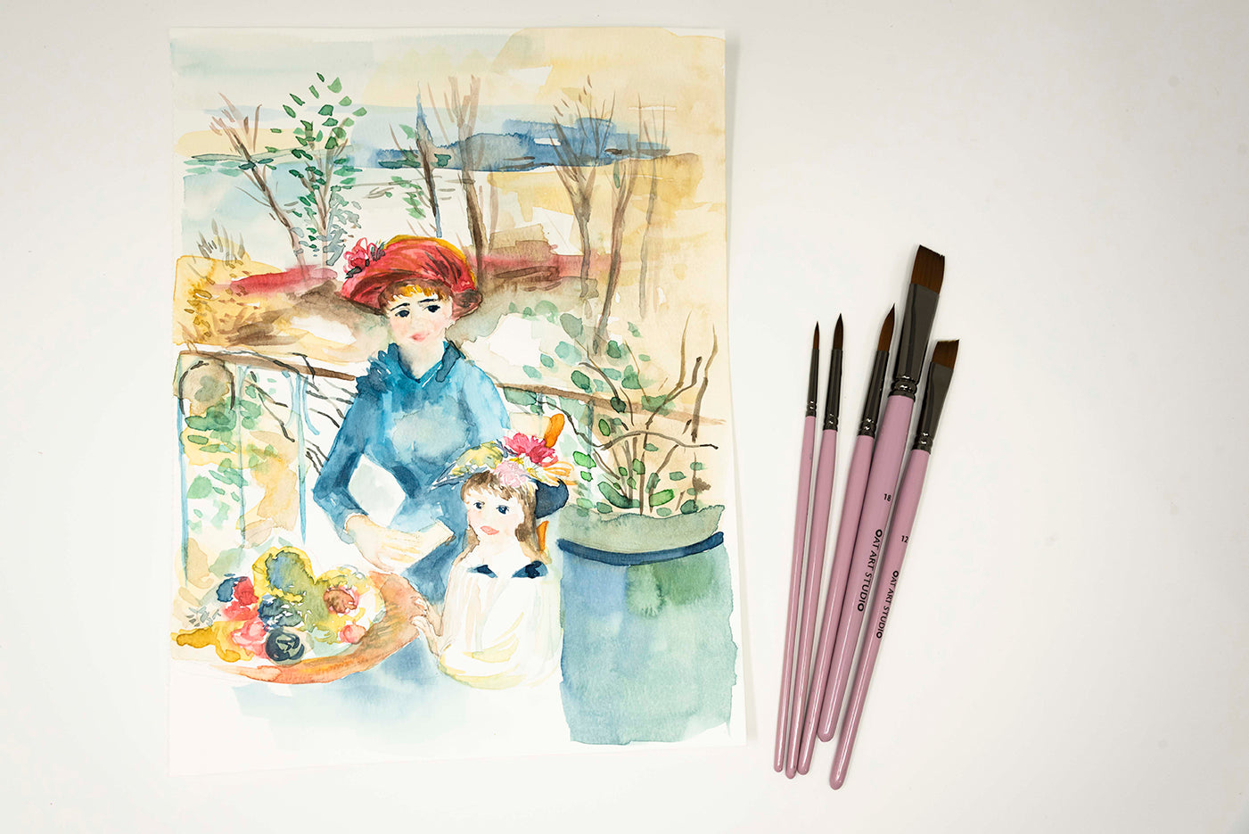 OAT ART STUDIO Premium Synthetic Kolinsky Sable 5 Mixed Tips Watercolor Brush Set