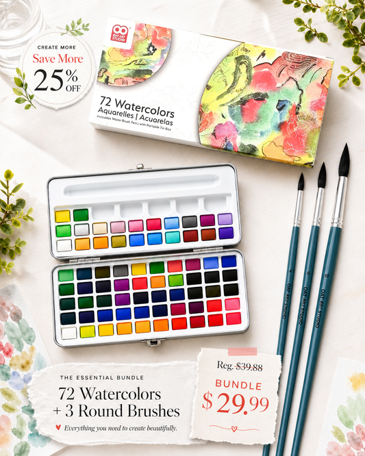 OAT ART STUDIO Watercolor Paint & Brush Bundle