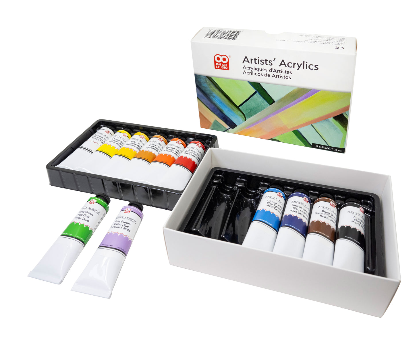 OAT ART STUDIO 12 Artists' Acrylics, Professional Grade, 12x37ml/1.25 oz