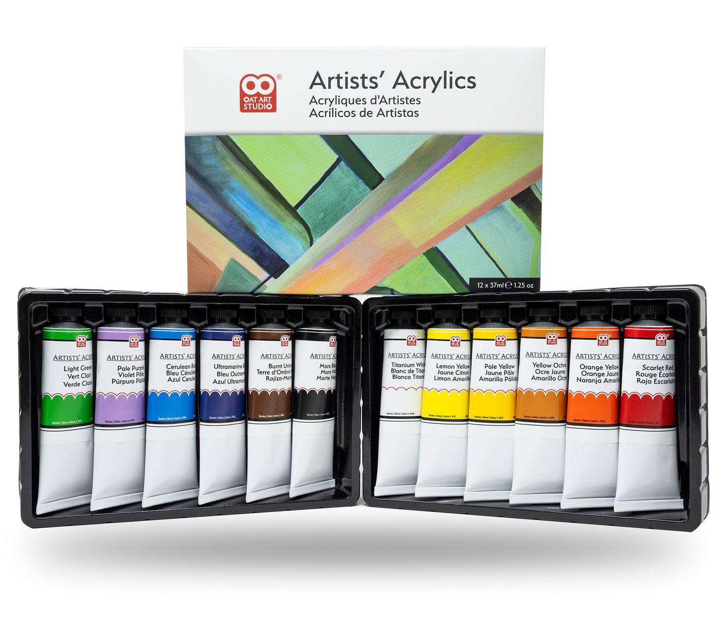 OAT ART STUDIO 12 Artists' Acrylics, Professional Grade, 12x37ml/1.25 oz