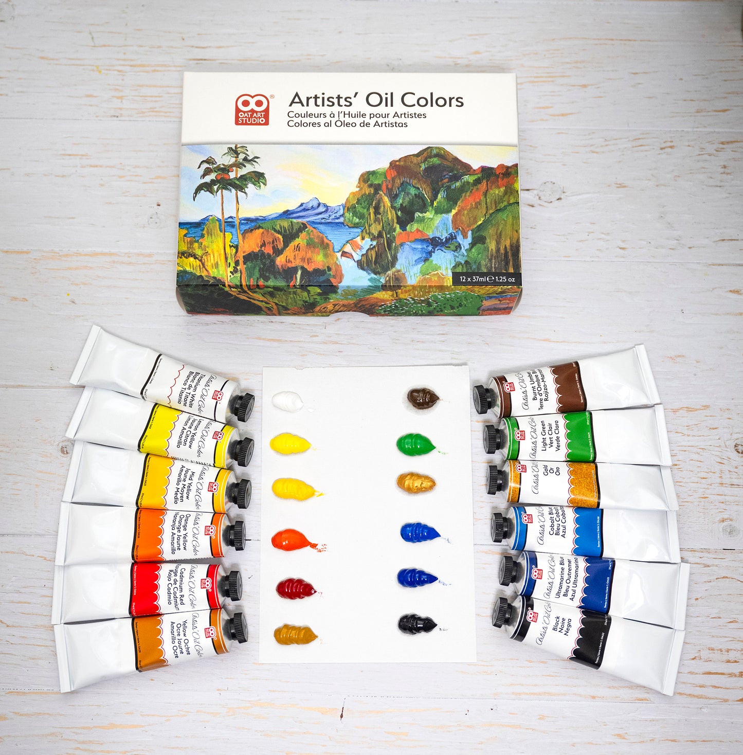 OAT ART STUDIO Artists' Oil Colors, Professional Grade, including Gold. 12x37 ml/1.25 oz