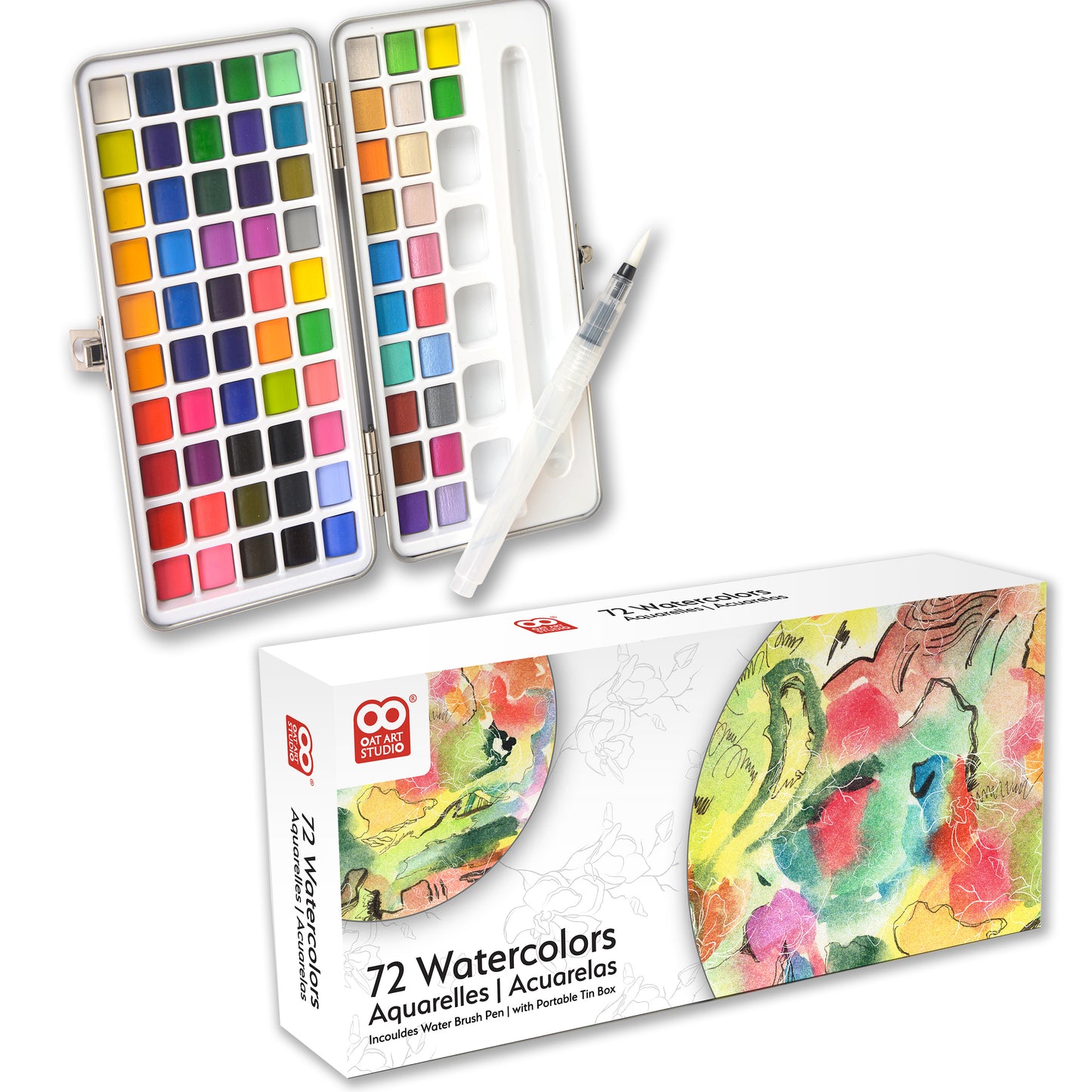 OAT ART STUDIO Watercolor Paint Set, 72 Colors with Water Brush Pen, Great for Kids and Adults, Art Supplies, Perfect Starter Kit for Painting