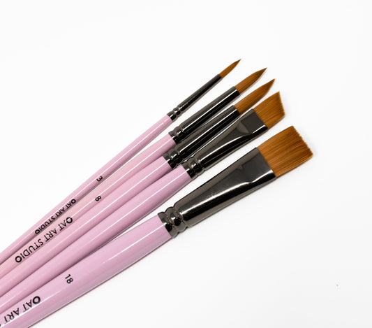 OAT ART STUDIO Premium Synthetic Kolinsky Sable 5 Mixed Tips Watercolor Brush Set