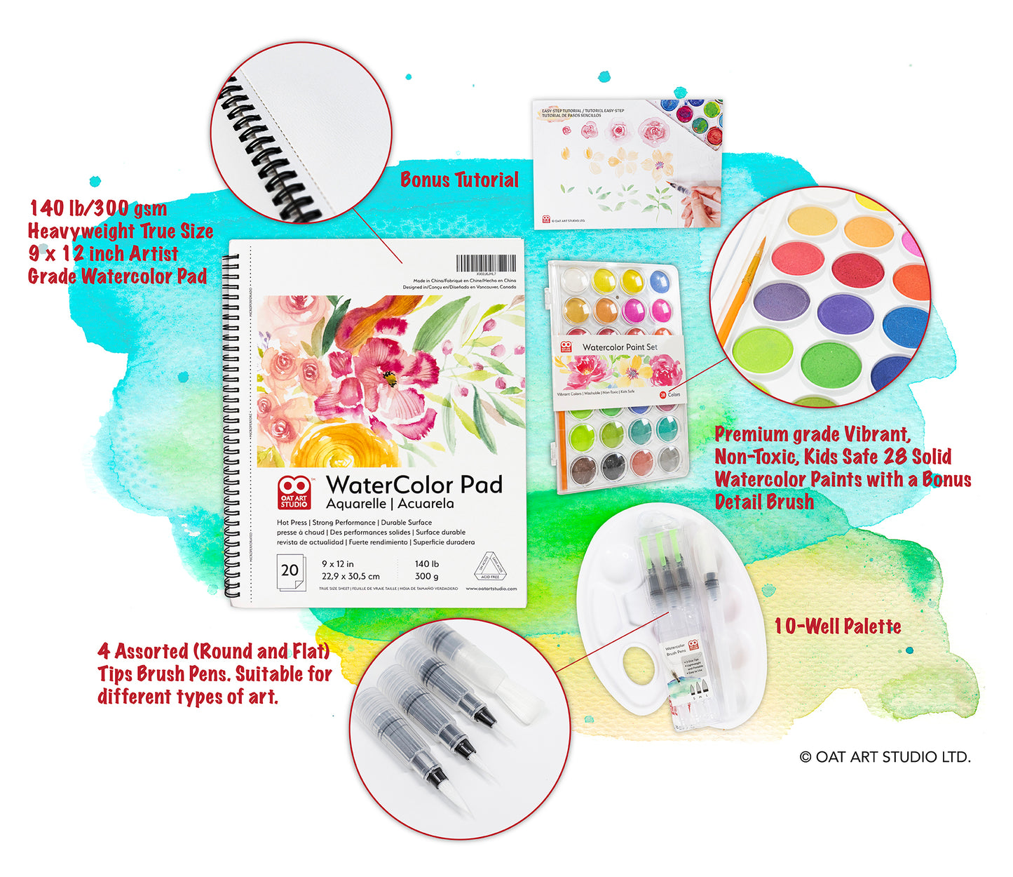 OAT ART STUDIO Watercolor Art Kit, Watercolor Paint Set